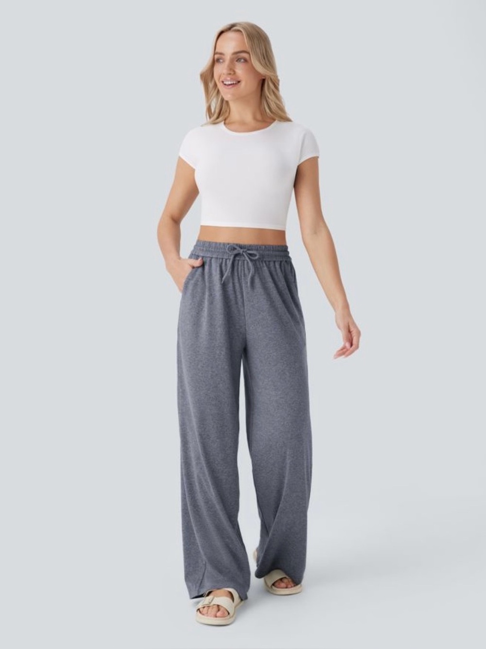NWT Halara Women's Wide-Leg Lounge Pants in Smoked Blue! Large (12-14) NEW!